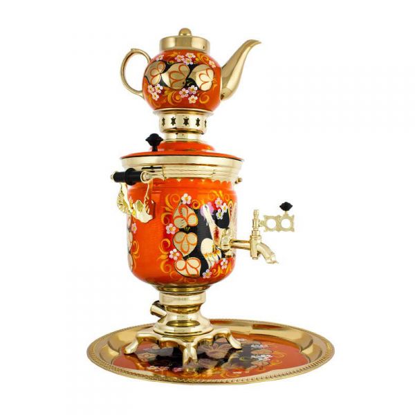 Samovar electric 3 liters "Bank" in the set "Glukhari" hand-painting (auto power off button)