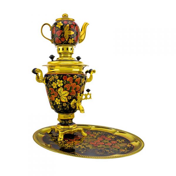 Samovar electric 3 liters "Cone" in the set "Classical Khokhloma" hand-painting (auto power off button)