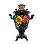 Samovar electric 3 liters "Cone" hand-painting "Zhostovo flowers" (auto power off button)