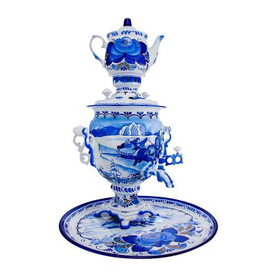 Samovar electric 3 liters "Tula" in the set "Winter Gzhel" hand-painting (auto power off button)
