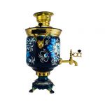 Samovar on coal, charcoal, firewood 5 liters "Classic" hand-painting "Zhostovo in blue"