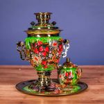 Samovar electric 3 liters "Tula" in the set "Camomiles" hand-painting (auto power off button)