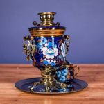 Samovar electric 3 liters "Tula" in the set "Zhostovo on blue" hand-painting (auto power off button)
