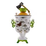 Samovar electric 3 liters "Bank" in the set "Birch with a hatchet" hand-painting (auto power off button)