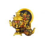 Samovar electric 3 liters "Round" in the set of "Classical Khokhloma" hand-painting (auto power off button)