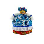 Doll on the kettle and samovar "The girl in the blue dress" (medium)