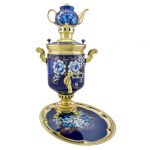 Samovar on coal, charcoal, firewood 5 liters "Classic" in the set "Zhostovo on blue" hand-painting