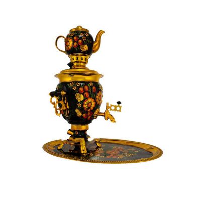 Samovar electric 3 liters "Tula" in the set "Peaches" hand-painting (auto power off button)