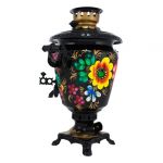 Samovar electric 3 liters "Cone" hand-painting "Zhostovo flowers" (auto power off button)