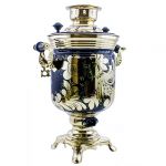 Samovar electric 3 liters "Bank" in the set for tea drinking "Rooster on the Gold" hand-painting (auto power off button)