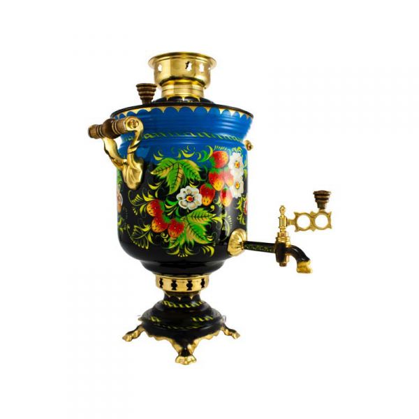 Samovar on coal, charcoal, firewood 5 liters "Classic" hand-painting "Strawberries"