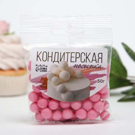 Sprinking confectionery in color glaze "Pink", 12-13 mm, 50 g-1