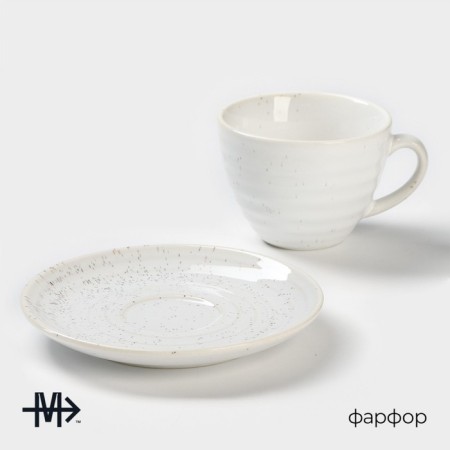 Tea steam porcelain Magistro Urban, 2 objects: a cup 200 ml, a saucer d = 14.2 cm, white color in specking-1