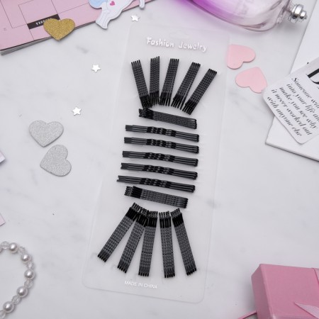 Invisibility for hair "Assorted" (set 60 pcs - 4.5 cm, 15 pcs - 6.5 cm) black