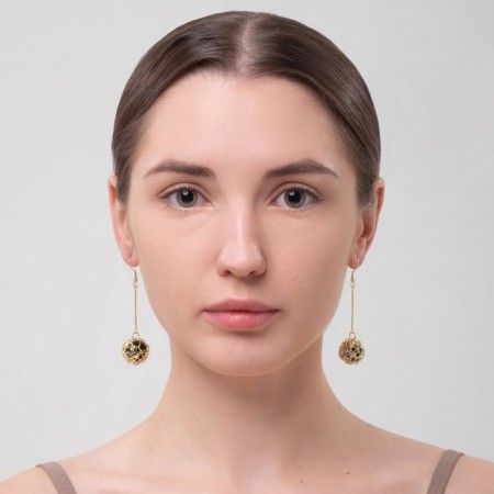 Earrings hanging “wandered ball”, black color in gold, 6.5 cm-2
