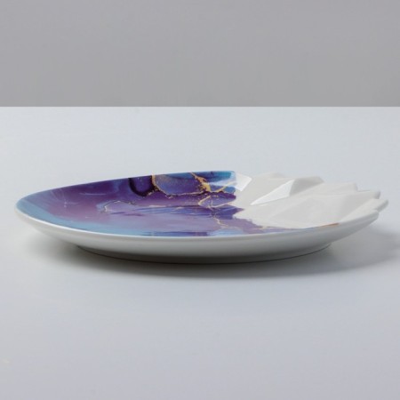 Ceramic dish for serving "marble", 17 cm, white-blue color-4