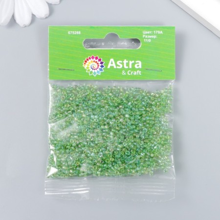 Beads "Astra" 11/0, 20 g (179a St. Green/Transparent, Rainbow)-2