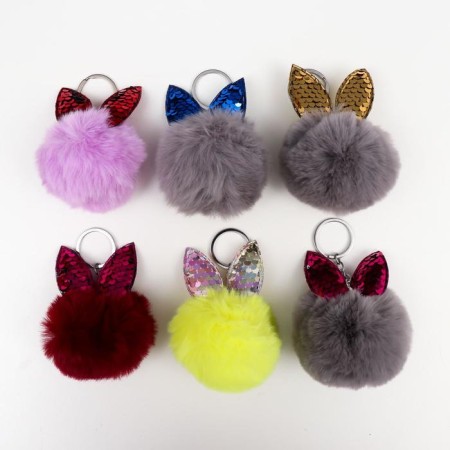 Fluffy on the ring "Ball with ears" sequin mix 10x7x7 cm-2