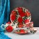 Set of Tea Rishtan Ceramics "Pomegranate", 9 objects (teapot-0.8l, Pialy-0.5/0.3l)