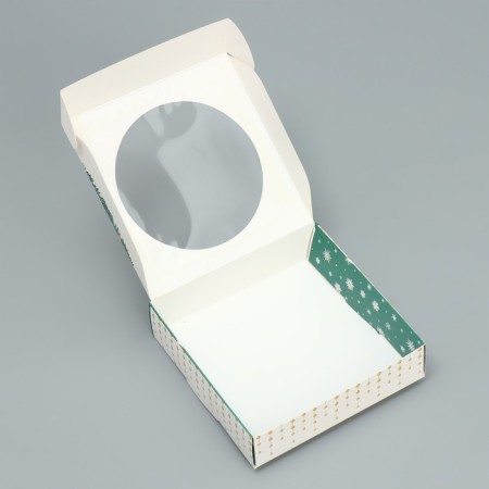 Box for Makarun with low sides “Happy New Year!”, Wreath, 11x 11x 3 cm, New Year-3