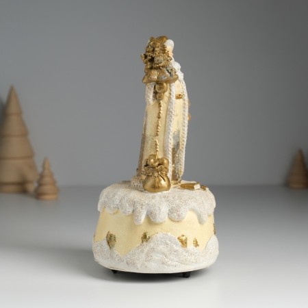 Souvenir Polystone Music "Santa Claus in a brown fur coat with a Christmas tree" 10x10x18 cm-1