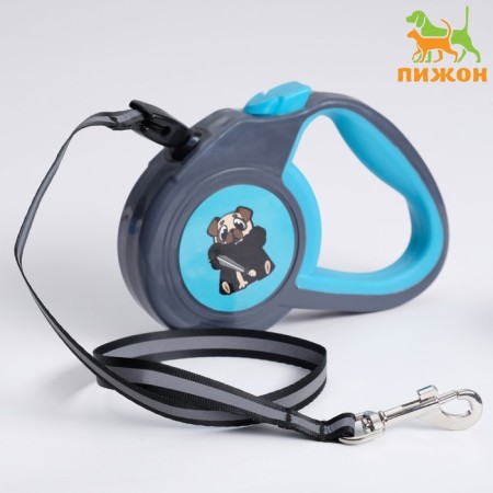 Roulette "Piggon" with a rubberized handle, 3 m, up to 15 kg, cable, gray-blue