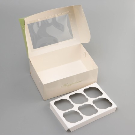 Box for 6 cupcakes with a window, "March 8", 25 x 17 x 10 cm, confectionery packaging-4