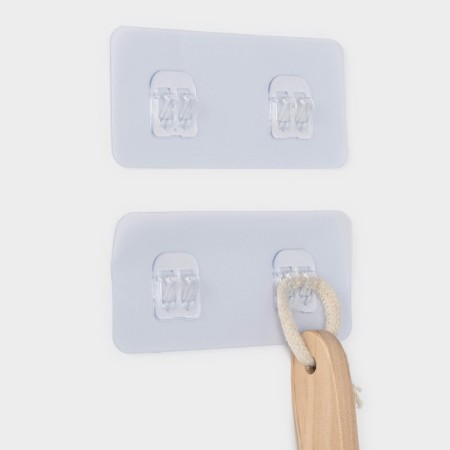 Double hook self -adhesive for rods, transparent base, 14x6 cm, 2 pcs
