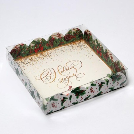 Box for confectionery products with PVC "New Year", 13 x 13 x 3 cm, New Year-1