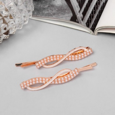Invisibility for hair "Kalie" (set 2 pcs) wave, 6 cm, pink gold