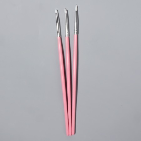A set of silicone brushes for building and design of nails, 3 pcs, 18 cm, pink color-1
