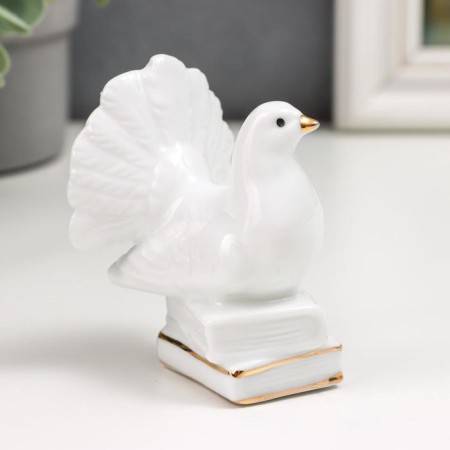 Souvenir ceramics "White dove on books/gift" with gold, rhinestones 7.5 cm mix-2