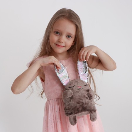 Soft toy "Bunny Mila", with sequins, 16x8x17 cm-1