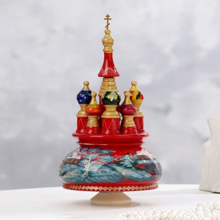 Musical souvenir "Temple", winter, red background, manual painting-2