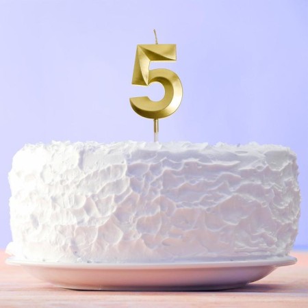 Candle for the cake, the number "5", gold