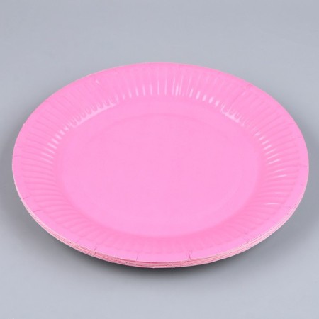 Disposable plate plate plain, pink color 18 cm, set 10 pieces-2