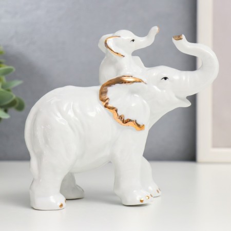 Souvenir Ceramics "White Elephant Golden Ears with Elephant" 12x13x6.3 cm