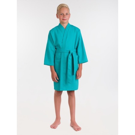 Waffle children's robe "kimono", size 36, emerald color-1