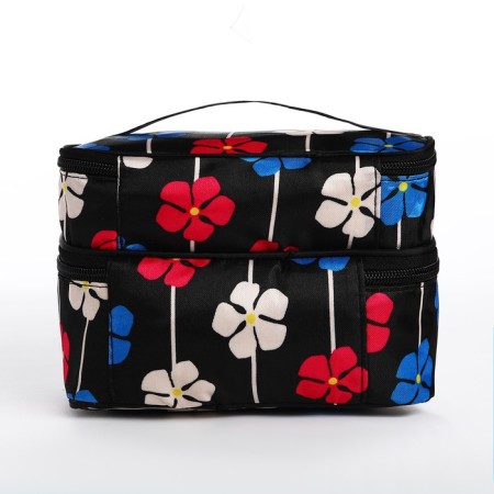 Cosmetic bag, 2 parts on zippers, black color-1