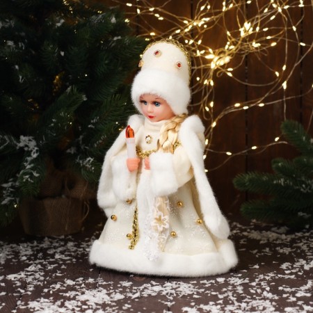 Snow Maiden "In a fur coat with beads and in a kokoshnik" moves, with a backlight, 30x18 cm, gold-1