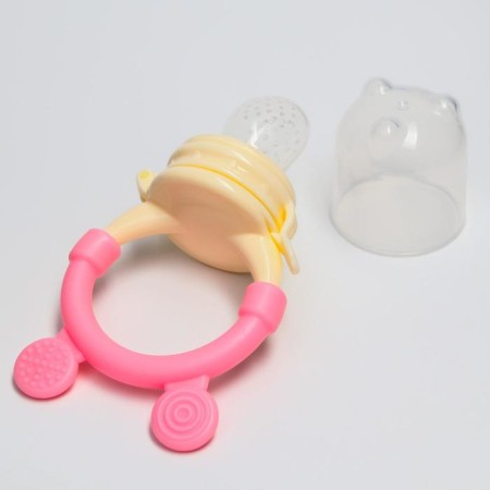 Nibbler for feeding "ears", with silicone mesh, pink color-1