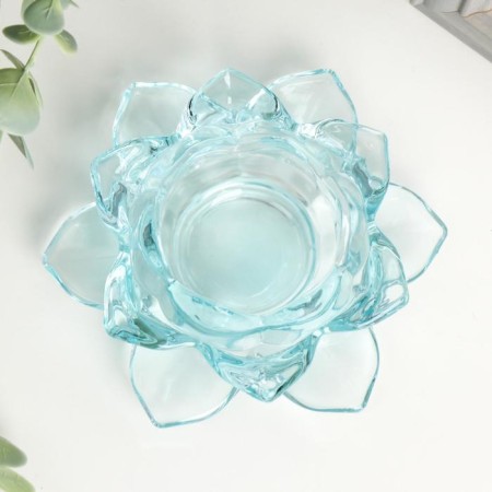 Glass of glass per 1 candle "Lotus" blue 5.5x12x12 cm-2