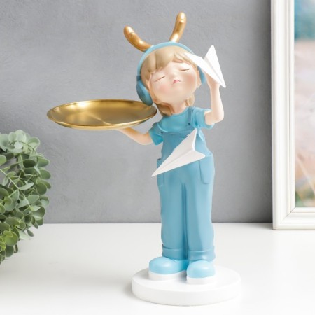 Souvenir Polystone stand "Baby with paper aircraft" Blue 35x21x13 cm