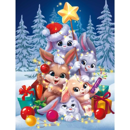 New Year's picture on numbers on canvas with the subframe "New Year! Playful rabbits ", 30x40 cm-1