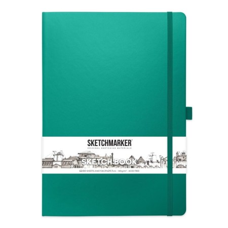 Sketchmarker sketchbook, 210 x 300 mm, 80 sheets, solid artificial leather cover, emerald, block 140 g/m2-1