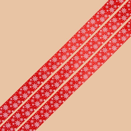 A satin ribbon "Snow Waltz", red, 2 cm × 5 m-2