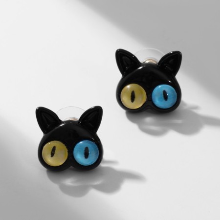 Earms with enamel "Montrustics" cat, black color