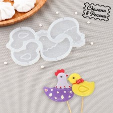 Silicone Mold for candy and chocolate “Chicken and chicken”, 7 × 6, 5.5 × 5 cm, the color is transparent