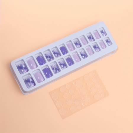 Lilac overhead nails, 24 pcs, with adhesive plates, soft square shape, lilac-3