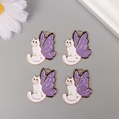 Decor for creativity metal, enamel "A cat with the wings of a butterfly" white-violet 2.8x2.4 cm-2